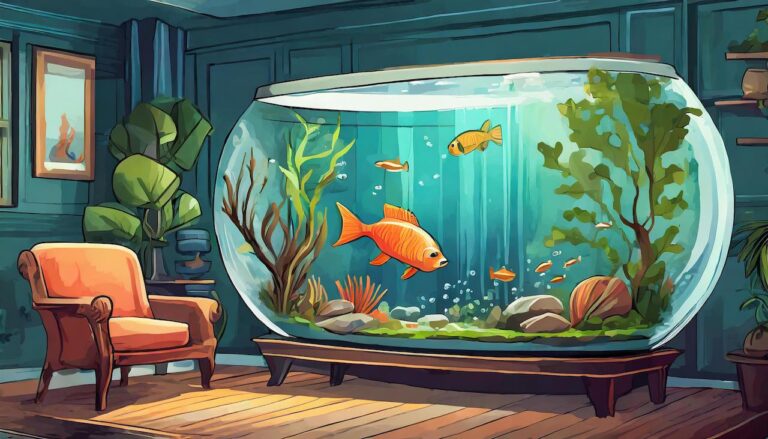 oversized fishbowl in a simple cartoon living room