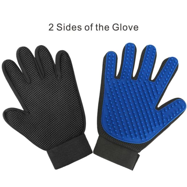 five finger blue palm glove with velcro wrist for staying on showing two sides one black one blue with hair removal