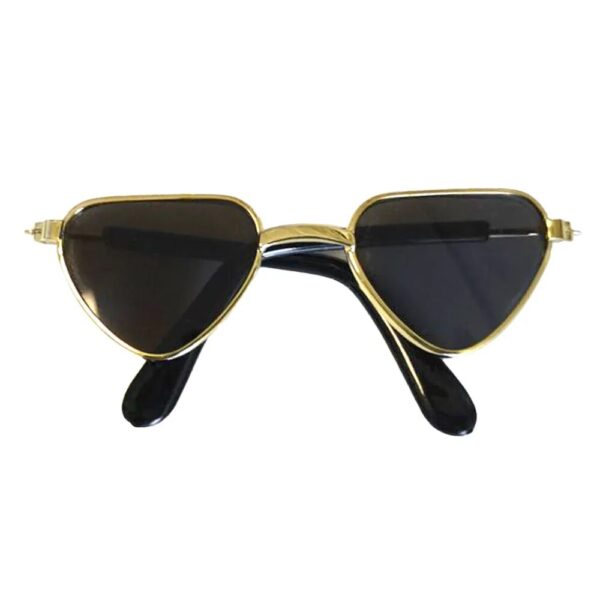 gold triangle frame glasses with black lenses