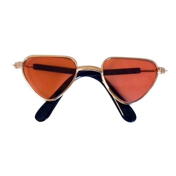 gold triangle frame glasses with orange lenses