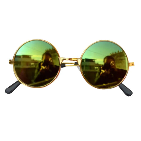 gold frame glasses with green lenses