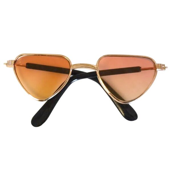 gold triangle frame glasses with orange lenses