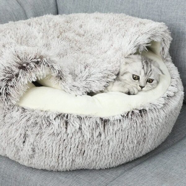 Plush Pet Cat Bed Round Cat Cushion Cat House 2 In 1 Warm Cat Basket Pet Sleep Bag Cat Nest Kennel For Small Dog Cat dog bed - Image 4