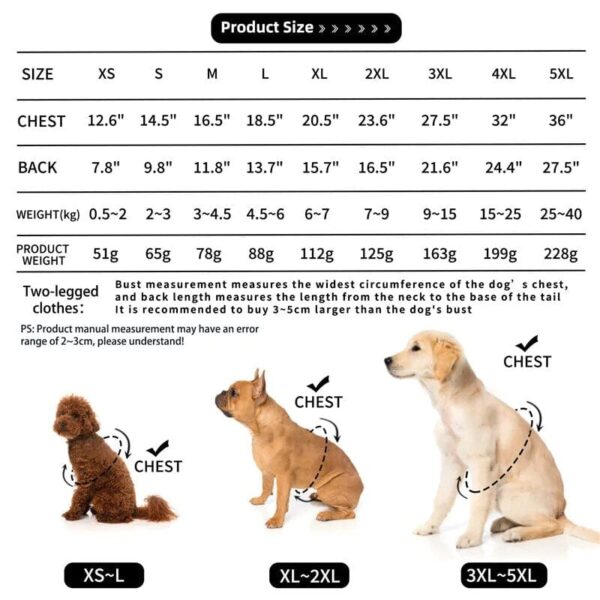 Measurements for multiple pets sizes