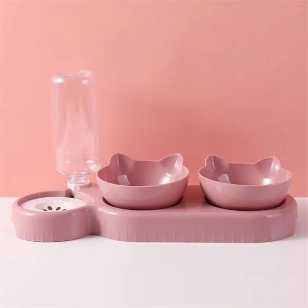 mauve automatic water feeder with two food bowls