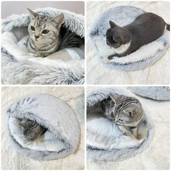 Plush Pet Cat Bed Round Cat Cushion Cat House 2 In 1 Warm Cat Basket Pet Sleep Bag Cat Nest Kennel For Small Dog Cat dog bed - Image 5