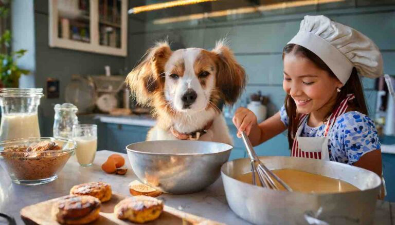 dog helping cook treats