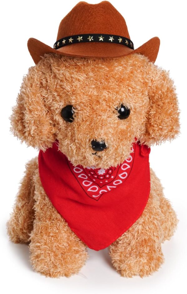 red bandana and cowboy hat on stuffed animal