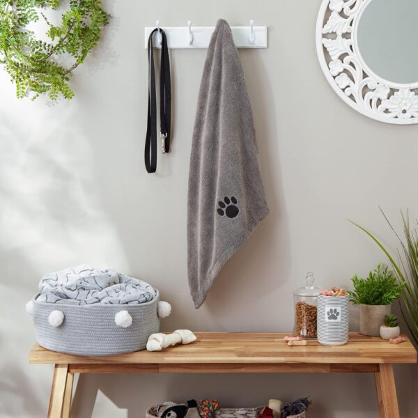 dog towel gray hanging on hook